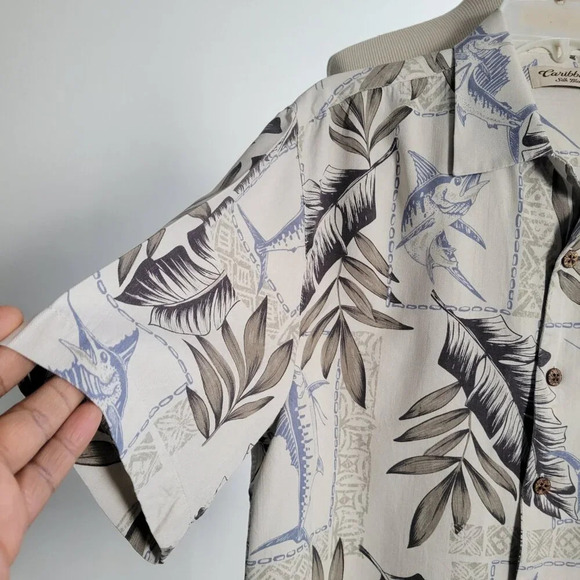 Caribbean Men’s Silk Blend Button Up Sailfish Hawaiian Shirt (Size: M) - Picture 4 of 16